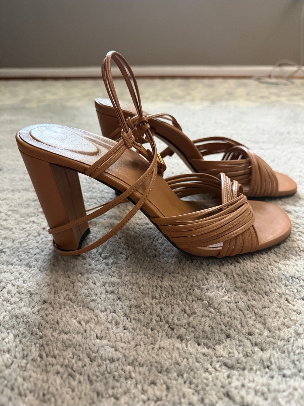Inez Aurelia Women's Tan Strappy Block Heel Sandals - Picture 3 of 5